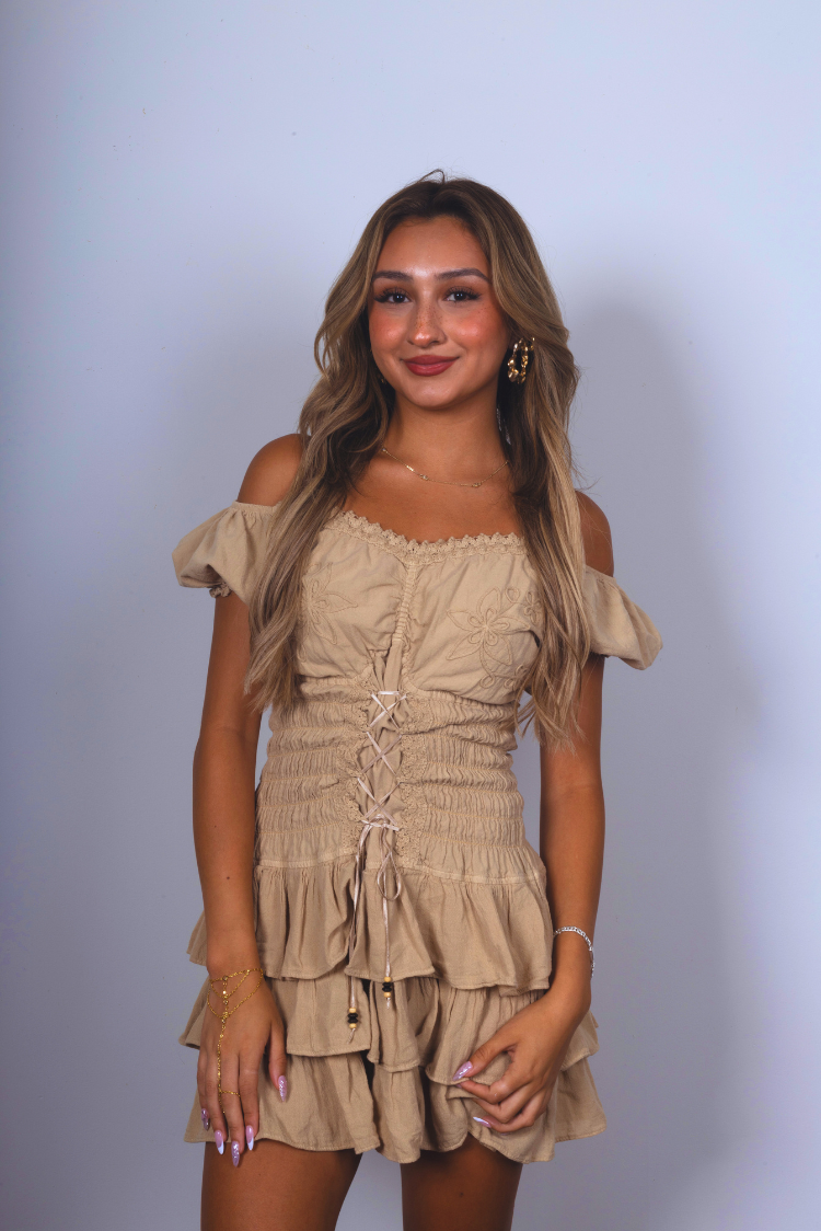 Makena Cotton Corset Dress Tan